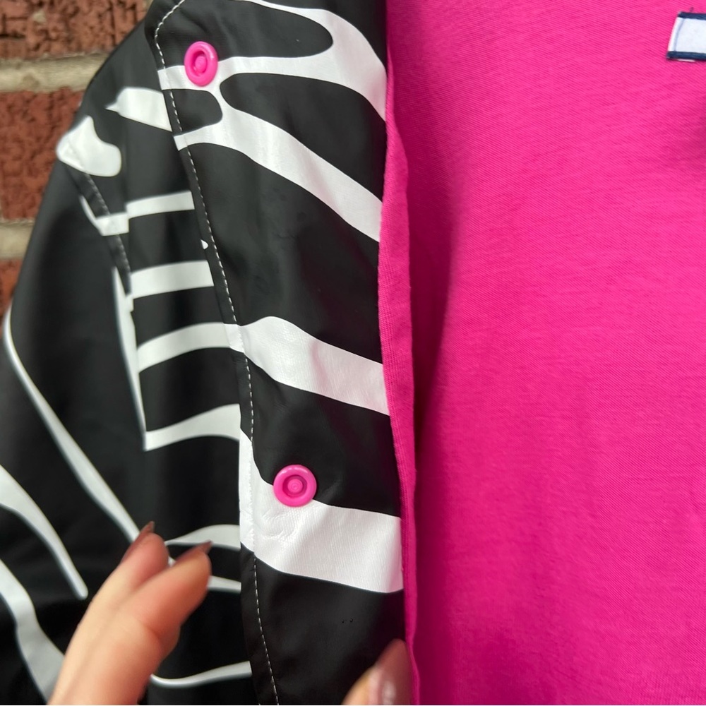 Hartstrings Black and White Zebra Print and Hot Pink Fleece Button Rain Jacket - Picture 5 of 5
